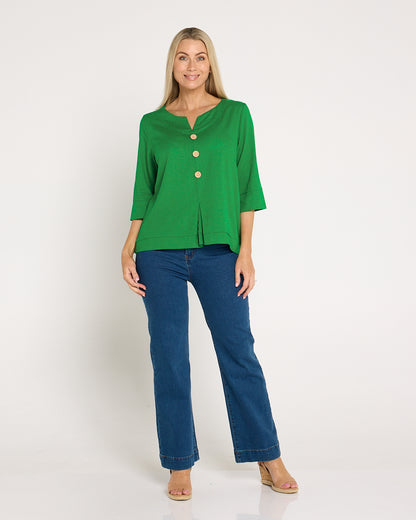 Mahri Linen Top - Emerald Green