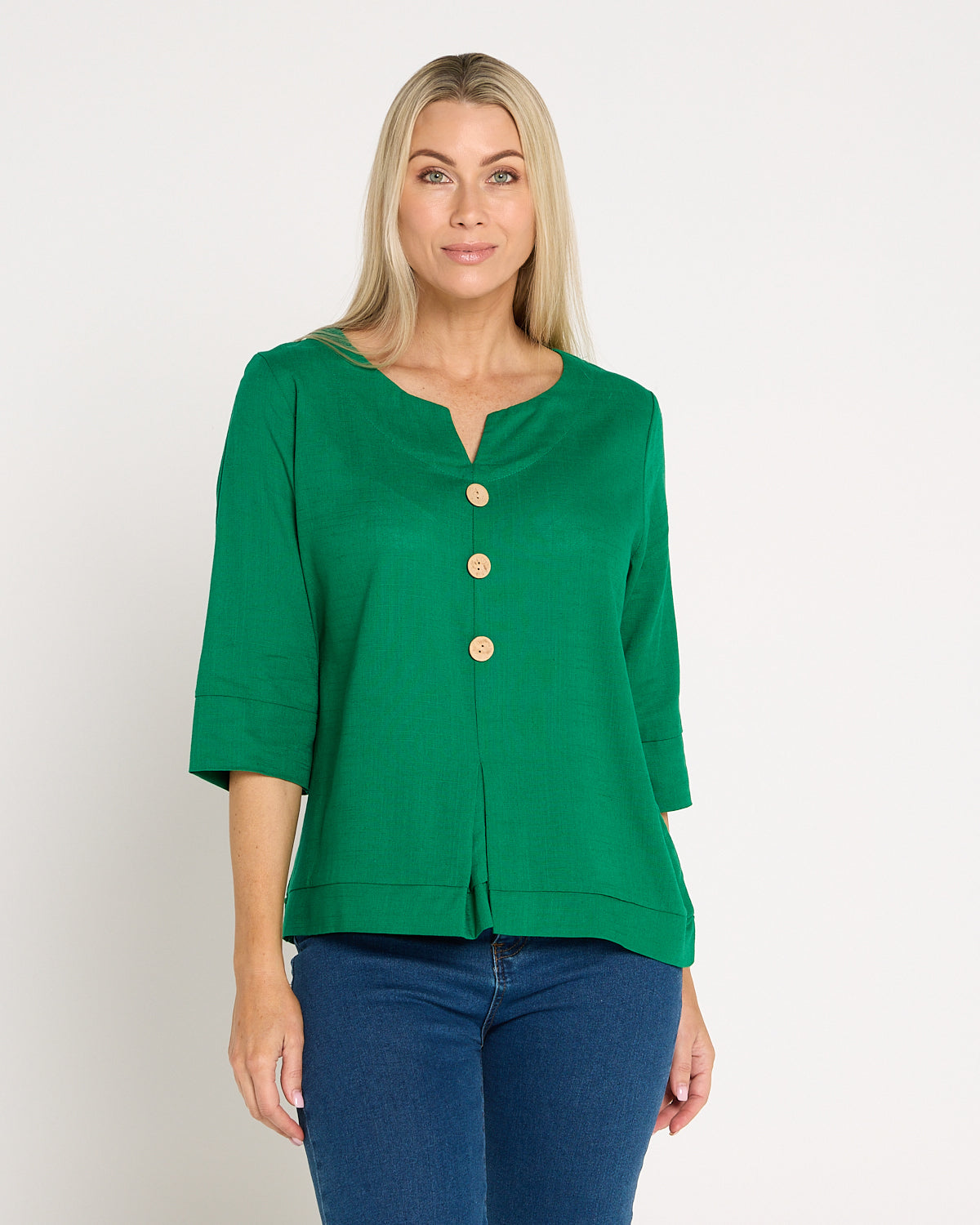 Mahri Linen Top - Emerald Green