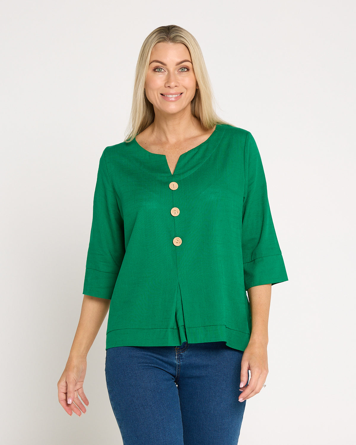 Mahri Linen Top - Emerald Green