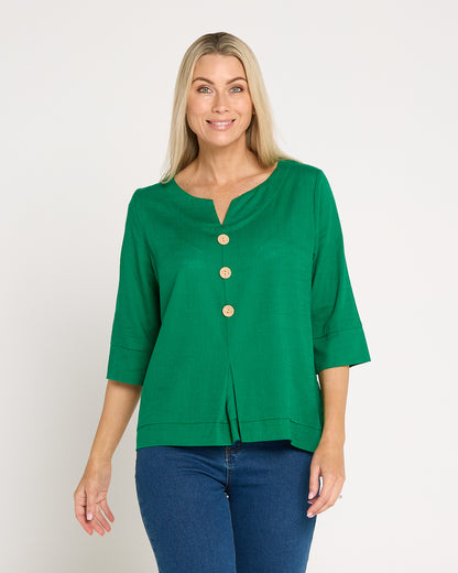 Mahri Linen Top - Emerald Green