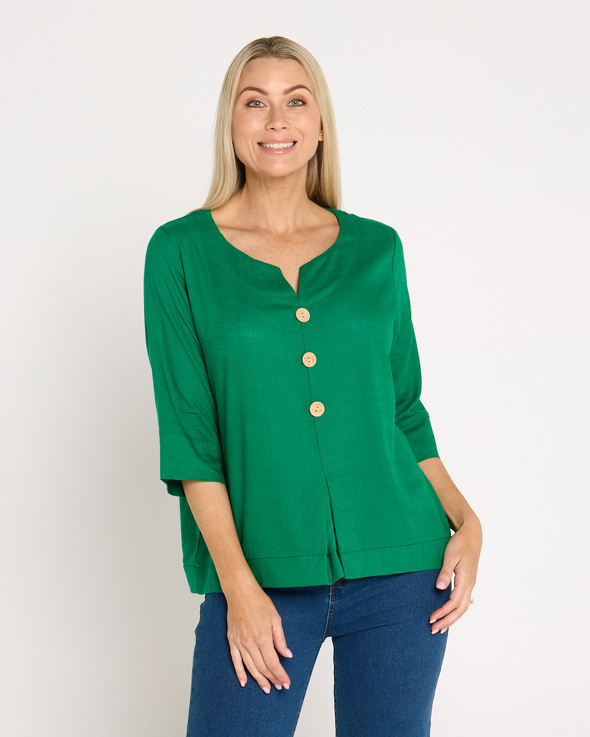 Mahri Linen Top - Emerald Green