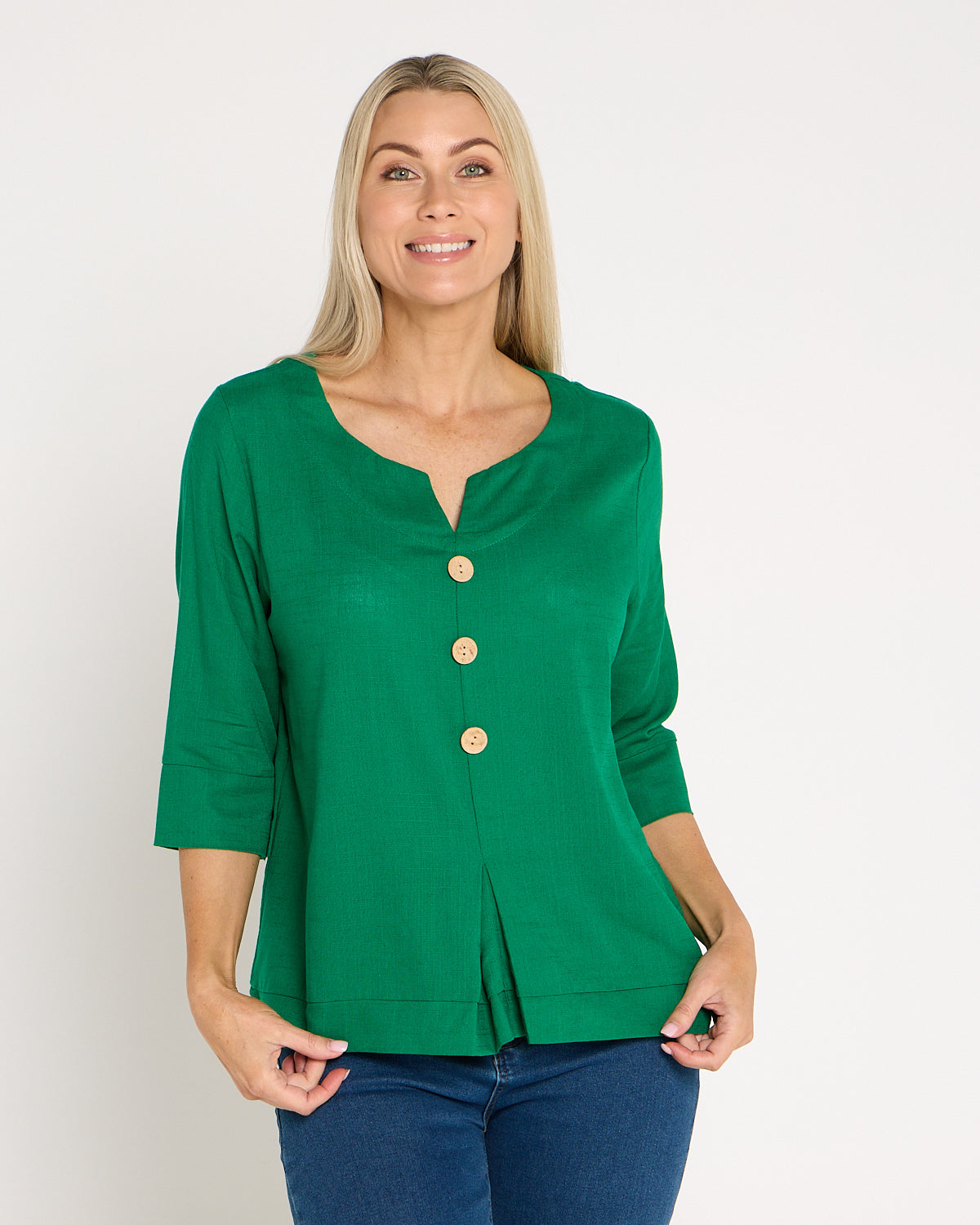 Mahri Linen Top - Emerald Green