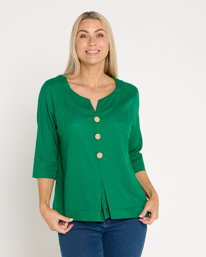 Mahri Linen Top - Emerald Green