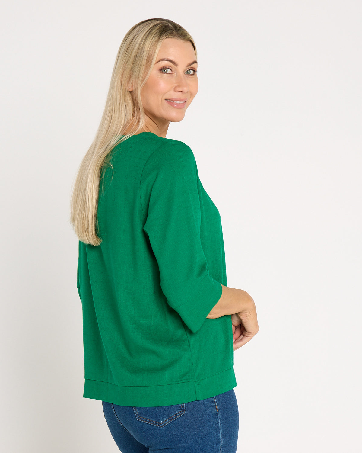 Mahri Linen Top - Emerald Green