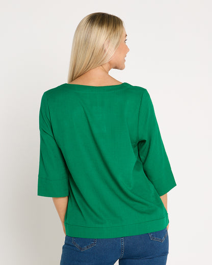 Mahri Linen Top - Emerald Green