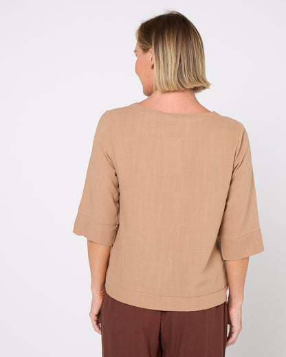 Mahri Linen Top - Mocha