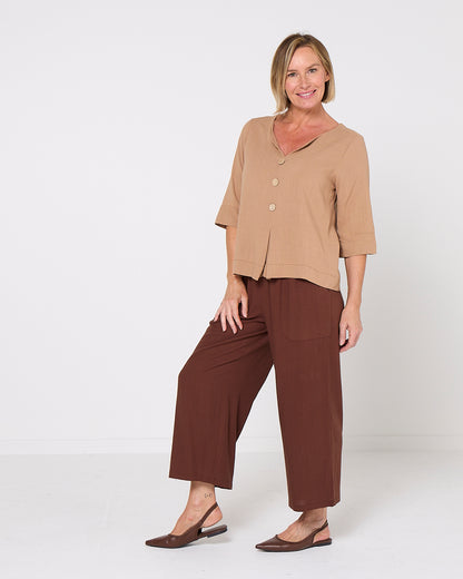 Mahri Linen Top - Mocha