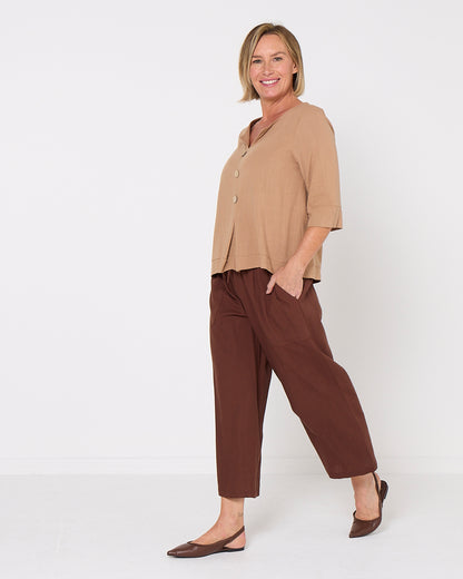 Mahri Linen Top - Mocha