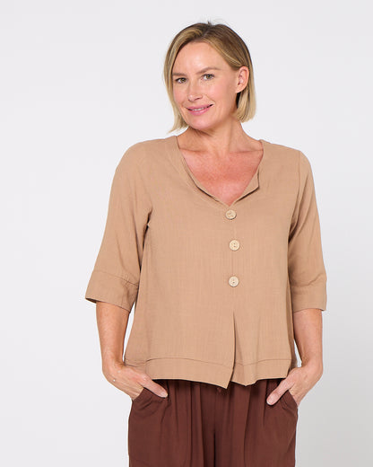 Mahri Linen Top - Mocha