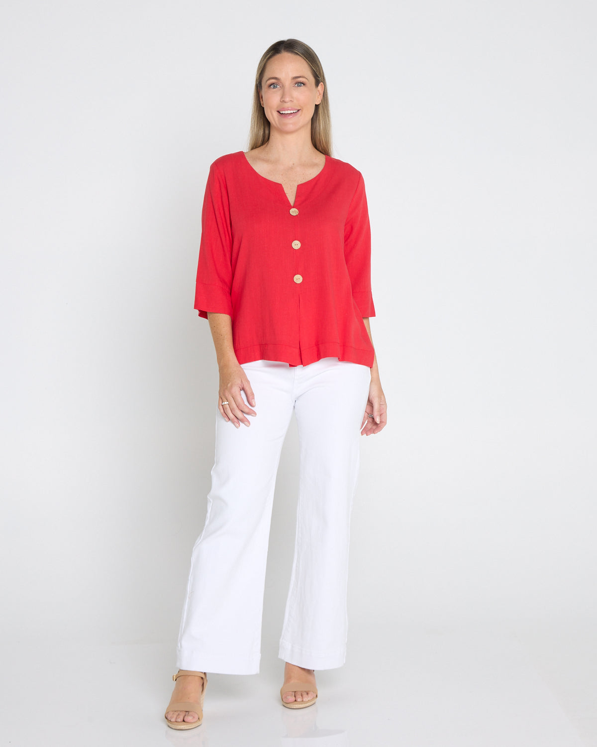 Mahri Linen Top - Red