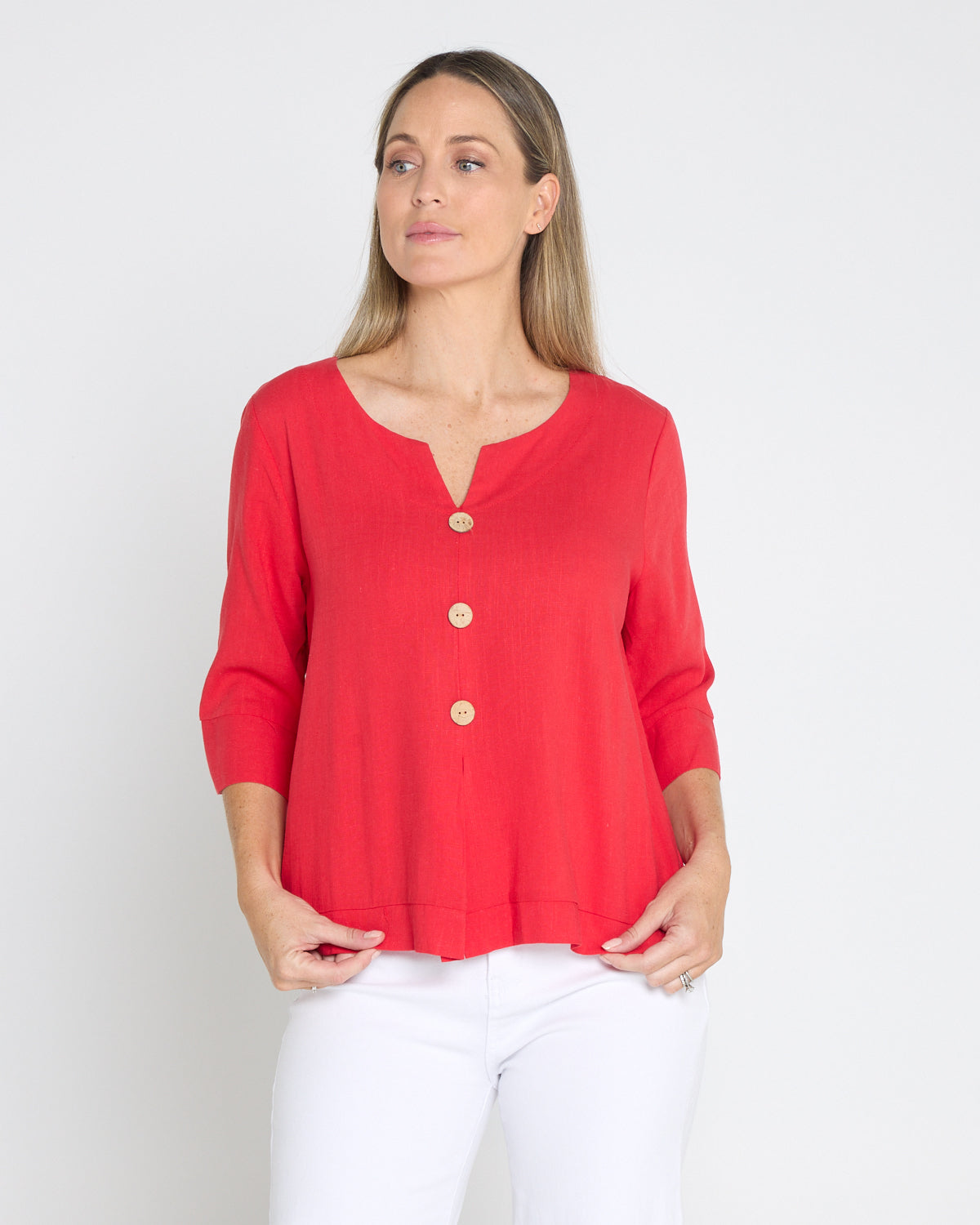 Mahri Linen Top - Red