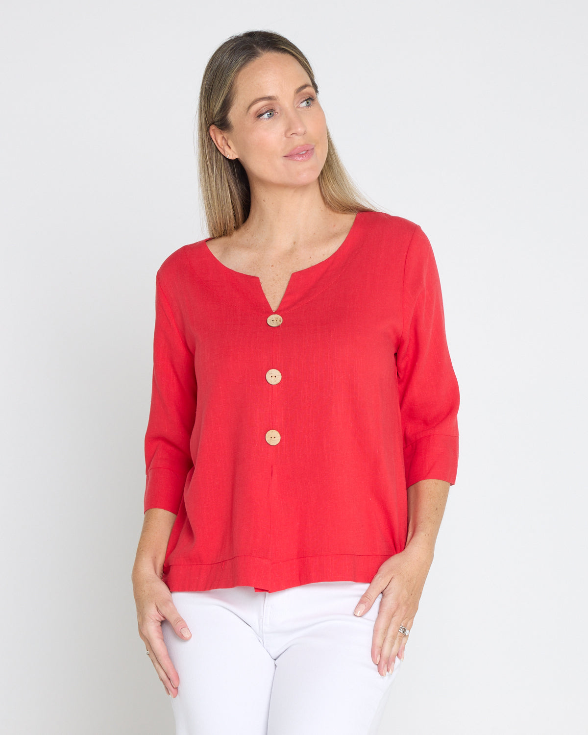 Mahri Linen Top - Red