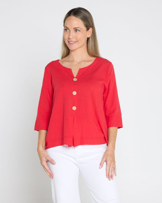 Mahri Linen Top - Red