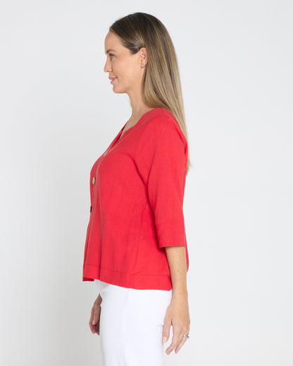 Mahri Linen Top - Red
