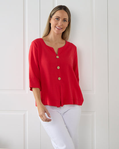 Mahri Linen Top - Red
