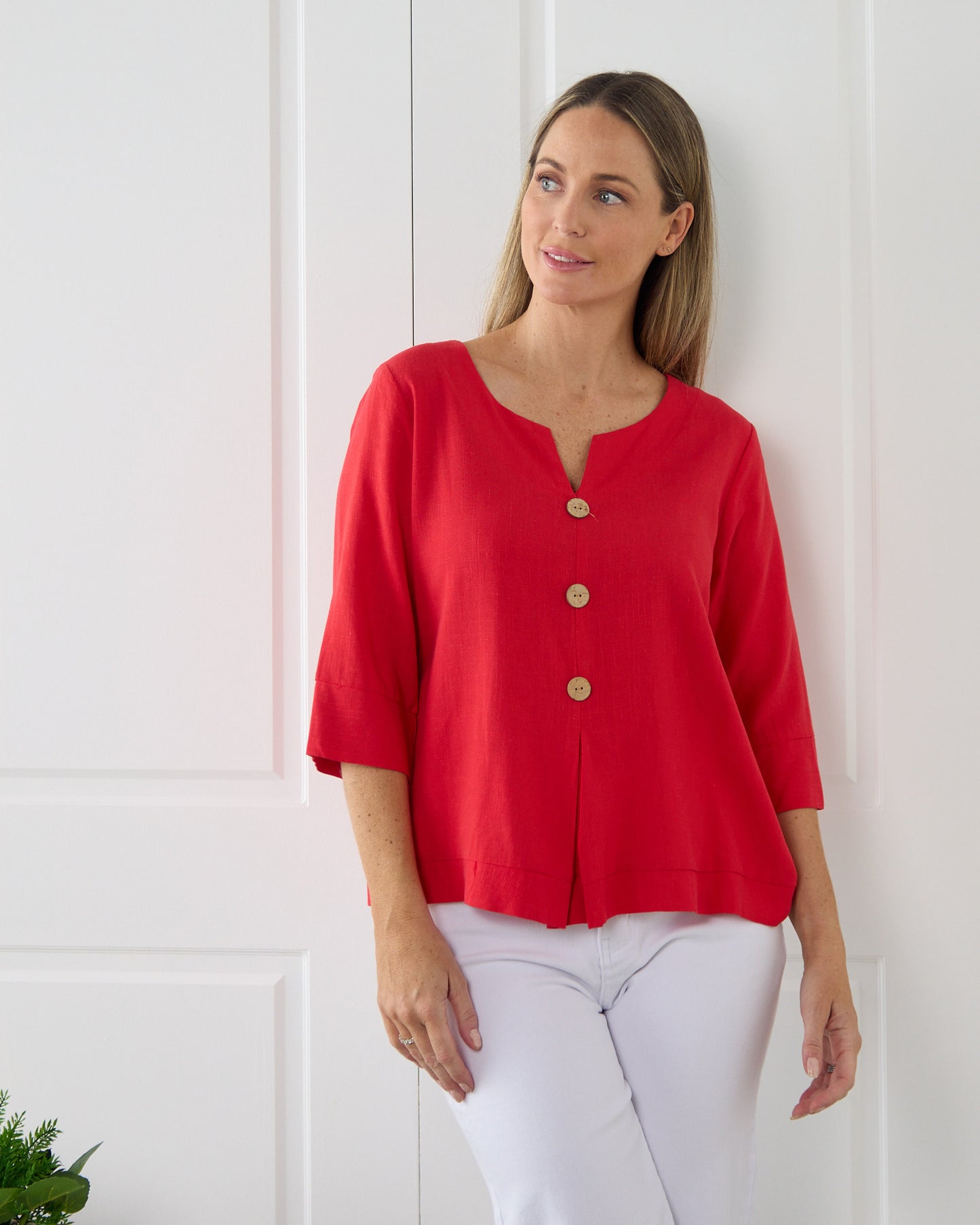 Mahri Linen Top - Red