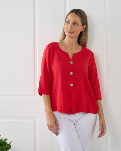 Mahri Linen Top - Red