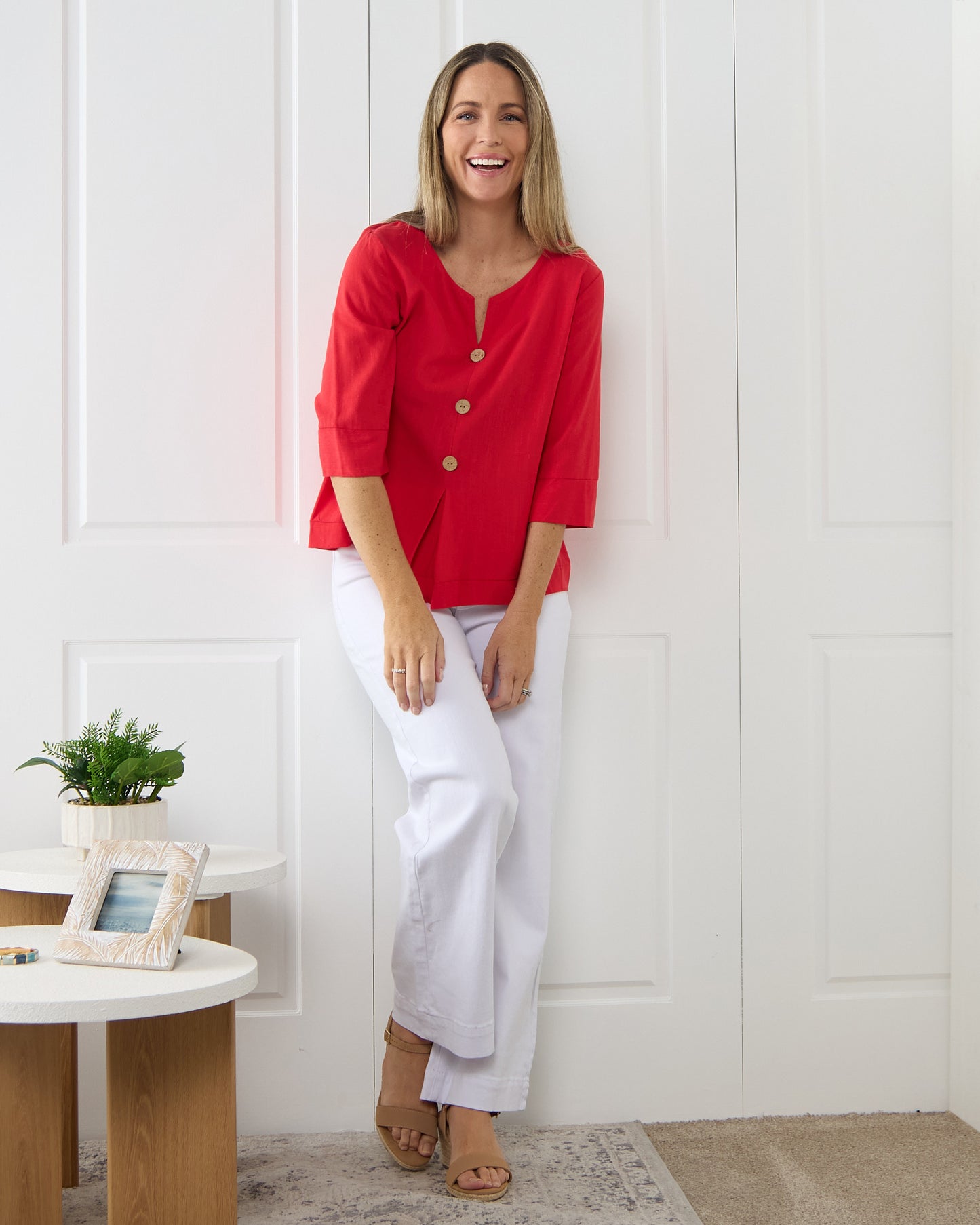 Mahri Linen Top - Red