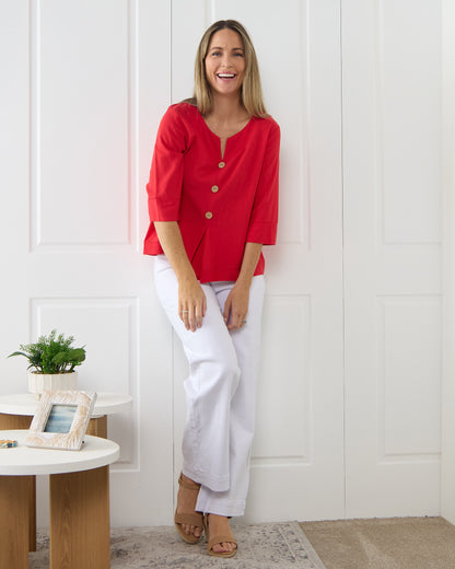 Mahri Linen Top - Red