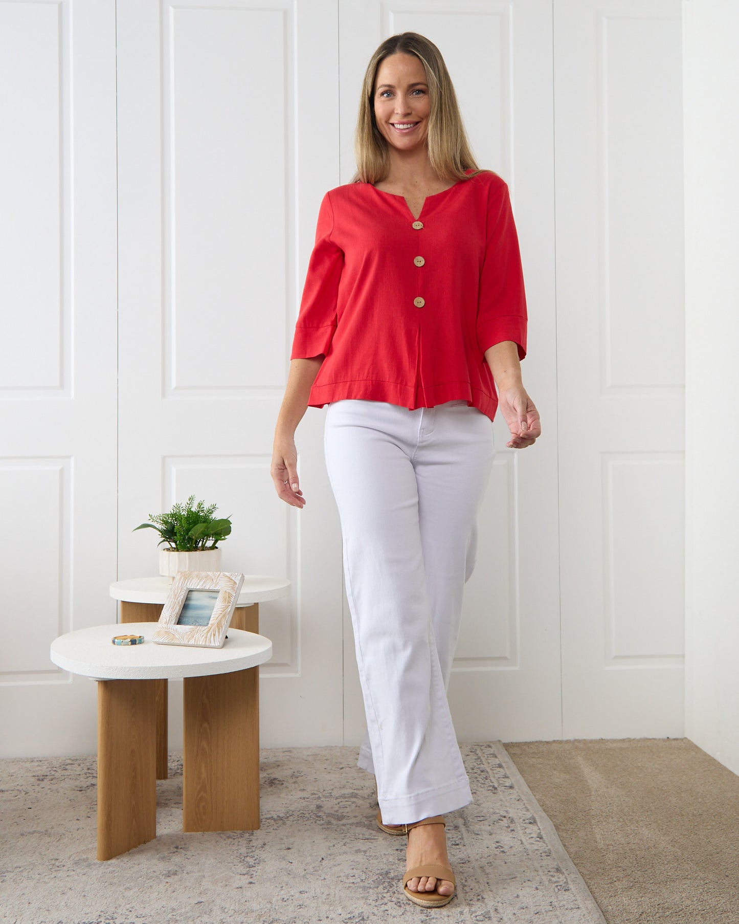 Mahri Linen Top - Red