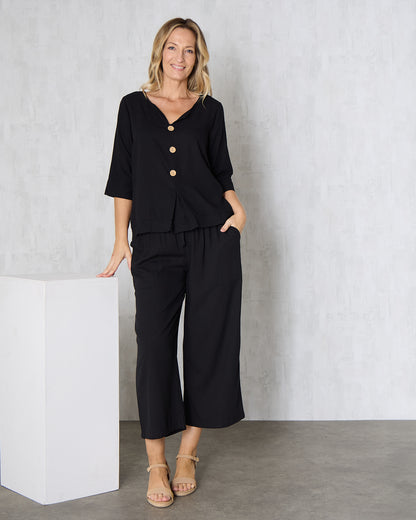 Aiko Linen Pants - Black