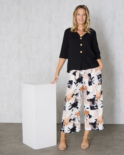 Aiko Linen Pants - Espresso Abstract