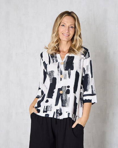 Mahri Linen Top - Ink Wash