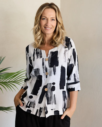Mahri Linen Top - Ink Wash