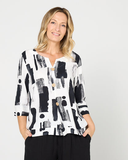 Mahri Linen Top - Ink Wash
