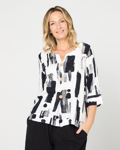 Mahri Linen Top - Ink Wash