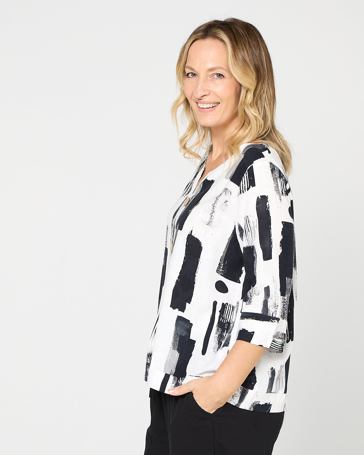 Mahri Linen Top - Ink Wash