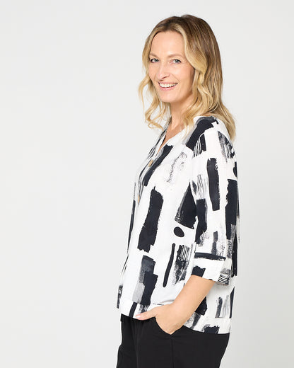 Mahri Linen Top - Ink Wash