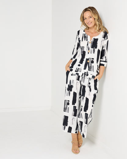 Mahri Linen Top - Ink Wash