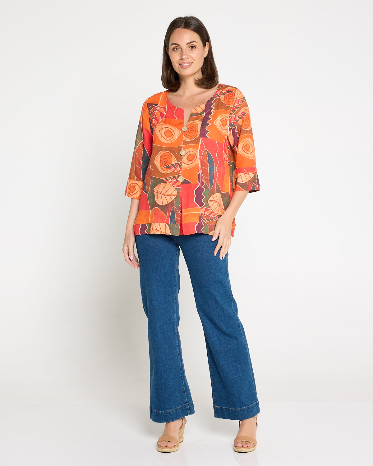 Mahri Linen Top - Papaya