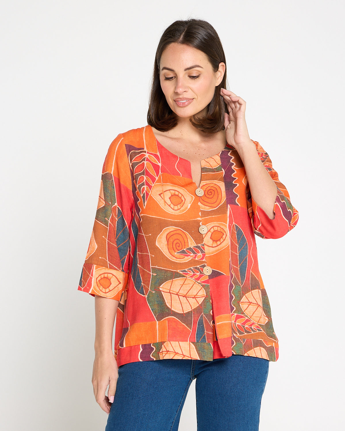 Mahri Linen Top - Papaya