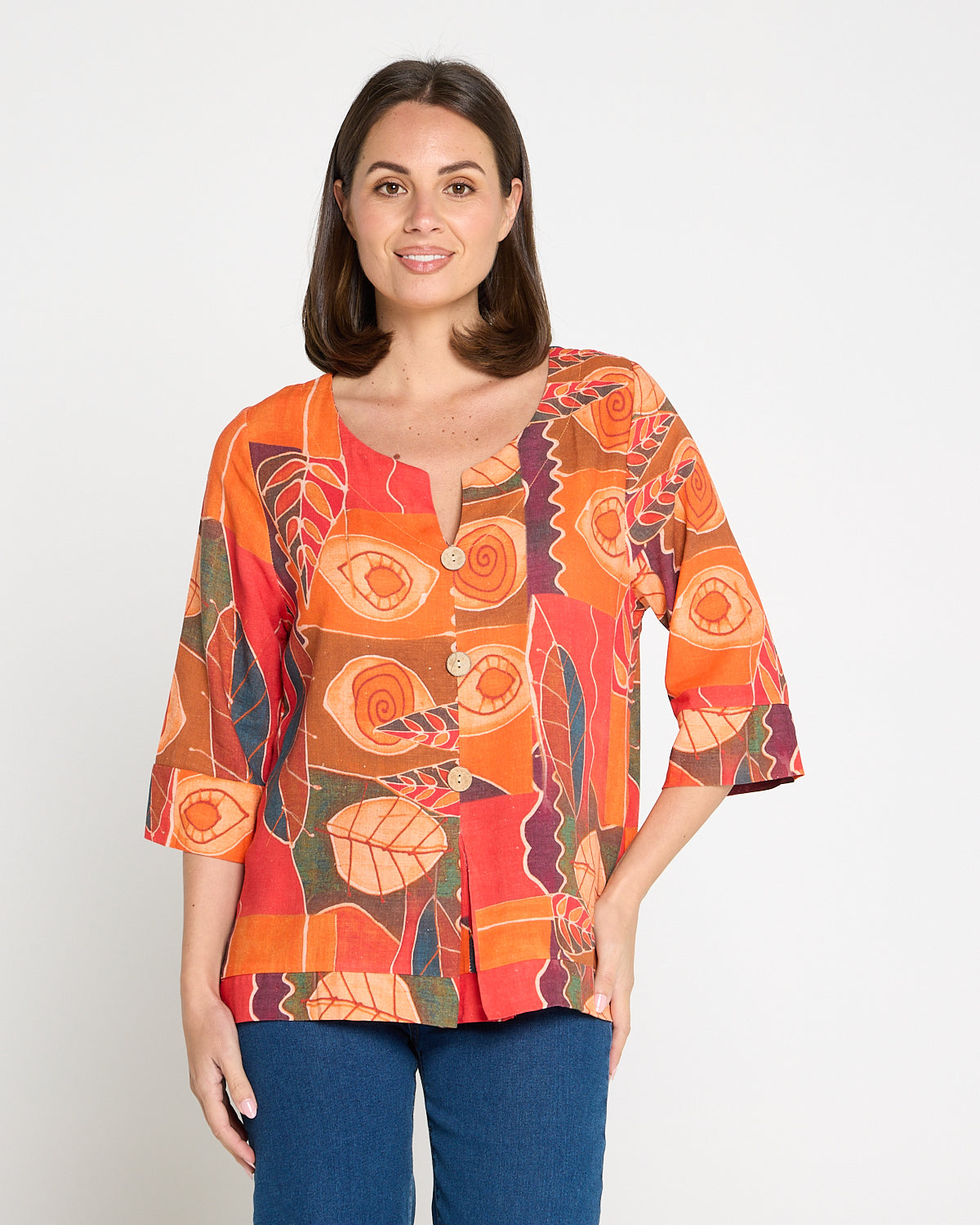 Mahri Linen Top - Papaya
