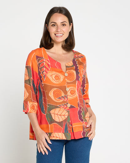 Mahri Linen Top - Papaya