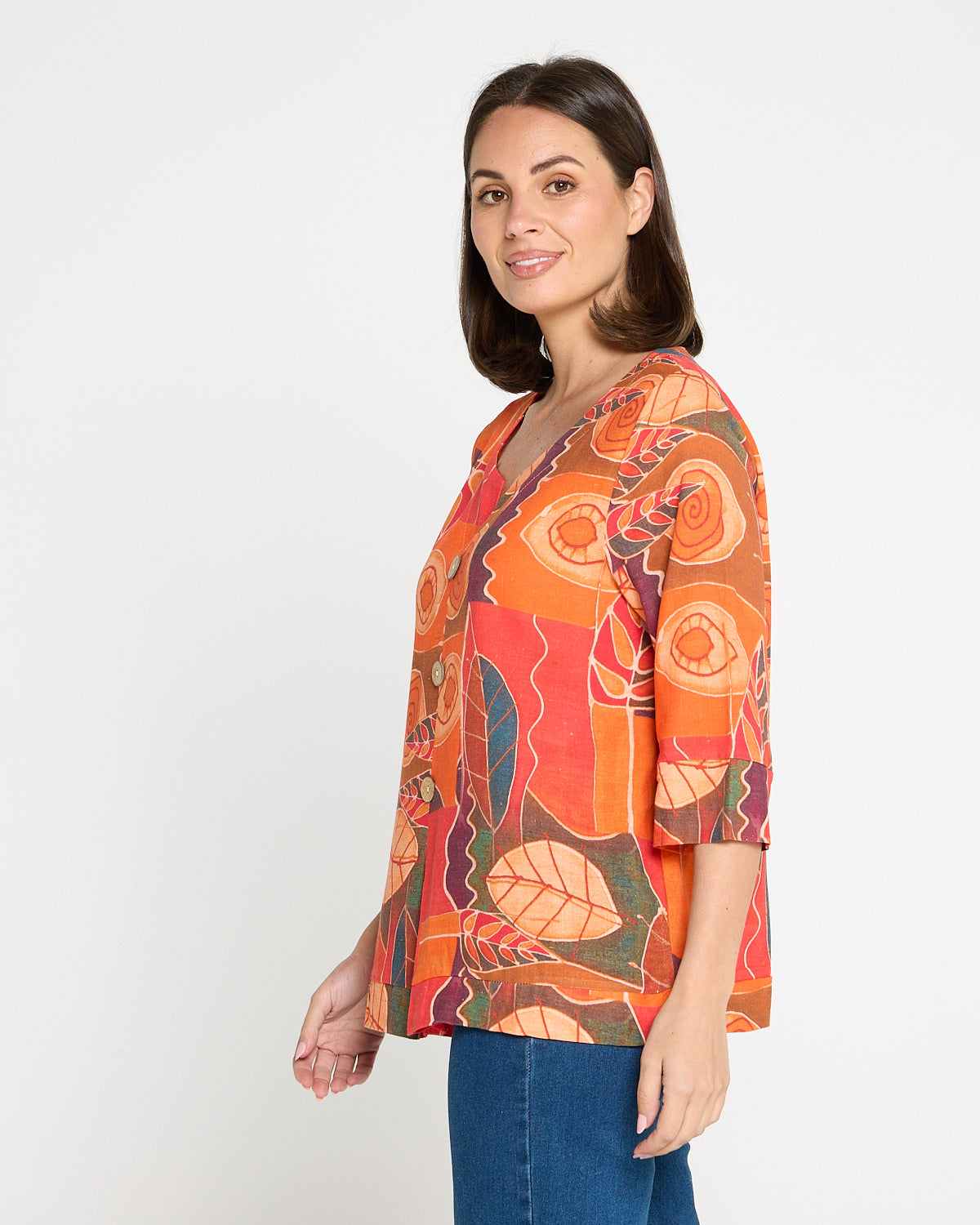 Mahri Linen Top - Papaya