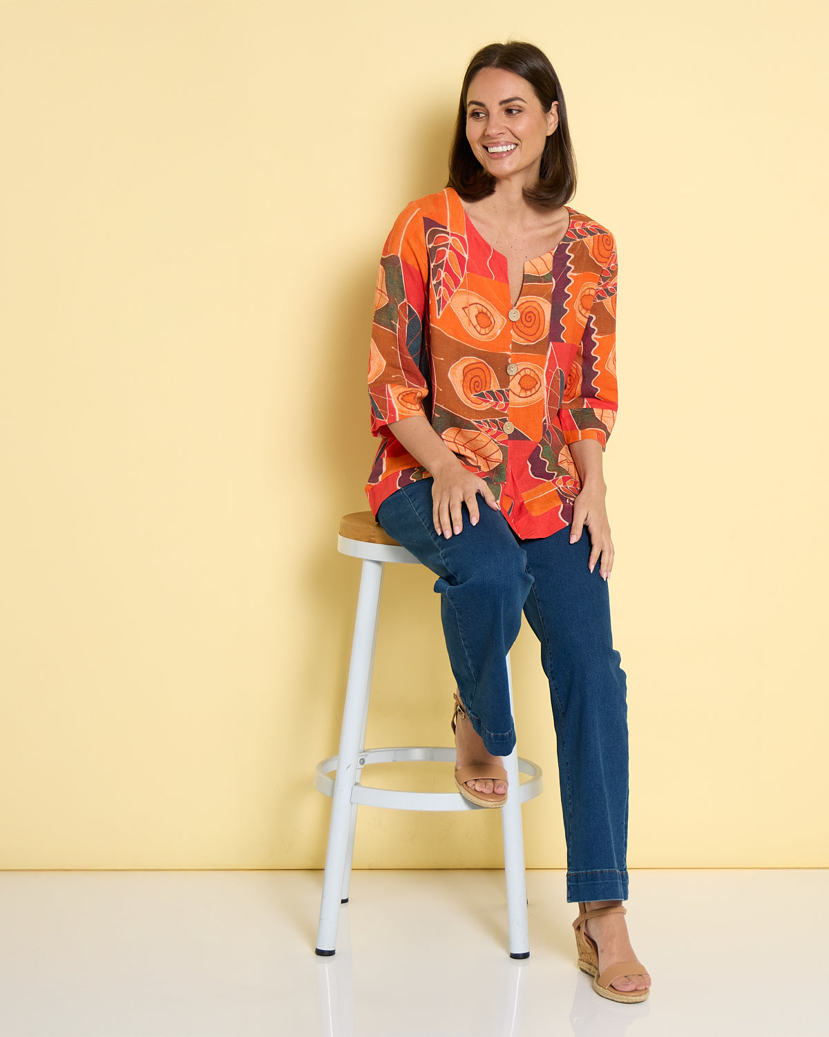 Mahri Linen Top - Papaya
