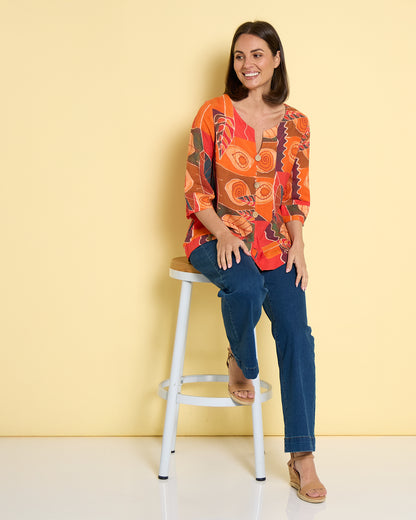 Mahri Linen Top - Papaya