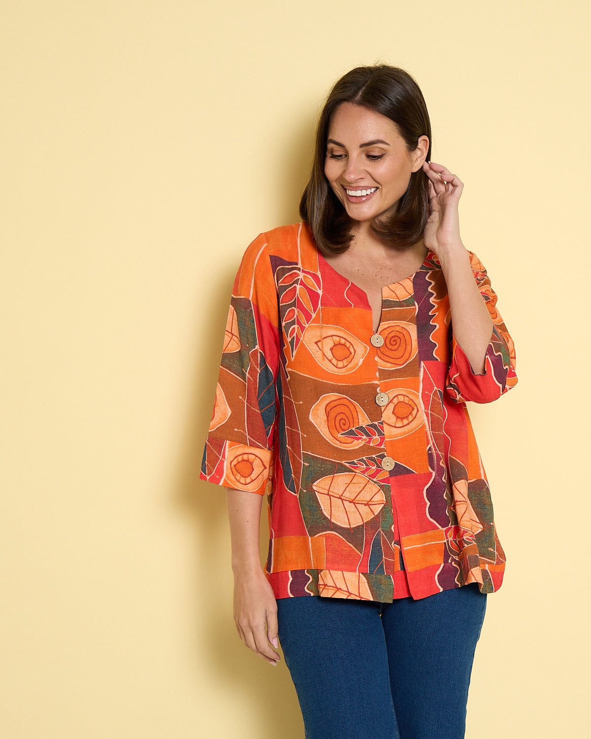 Mahri Linen Top - Papaya