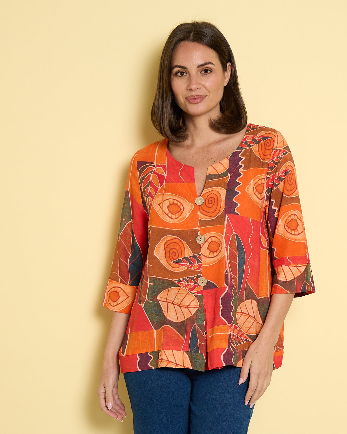 Mahri Linen Top - Papaya