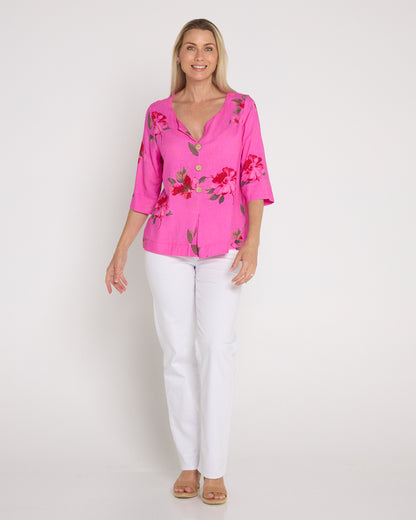 Mahri Linen Top - Fuchsia Azalea