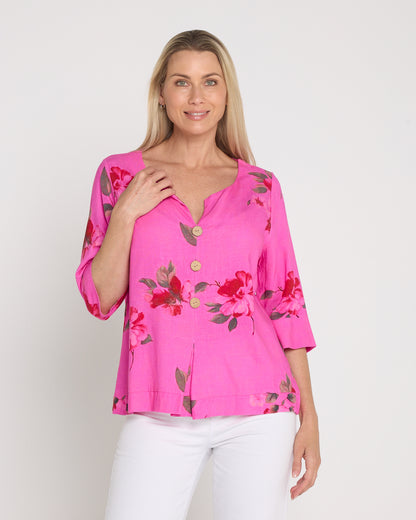 Mahri Linen Top - Fuchsia Azalea