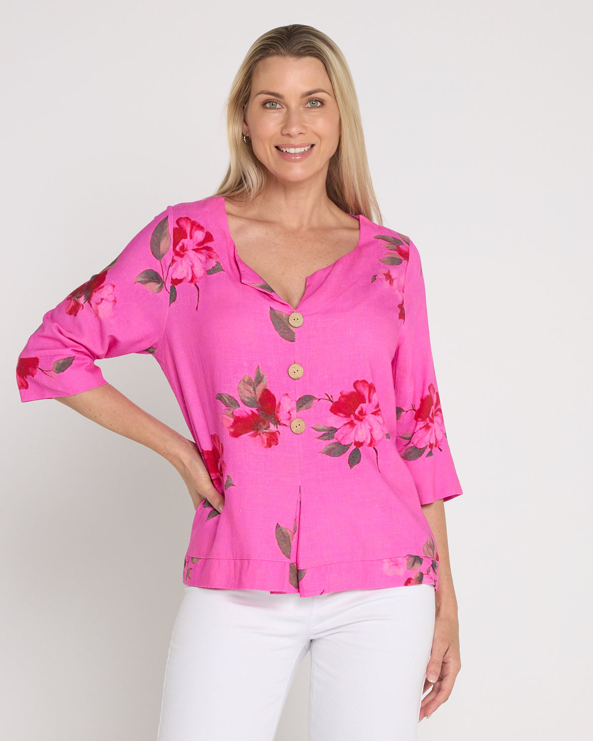 Mahri Linen Top - Fuchsia Azalea