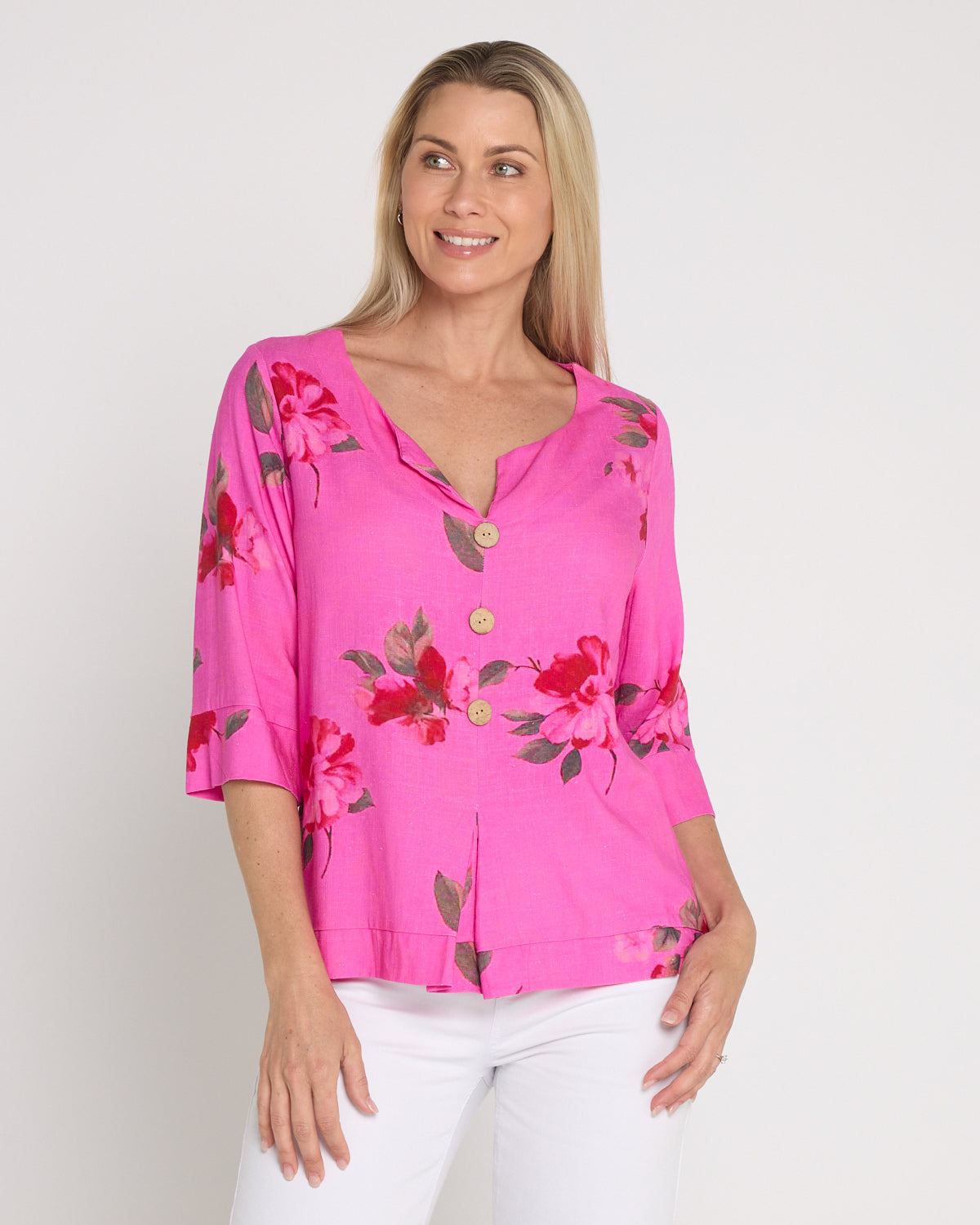 Mahri Linen Top - Fuchsia Azalea