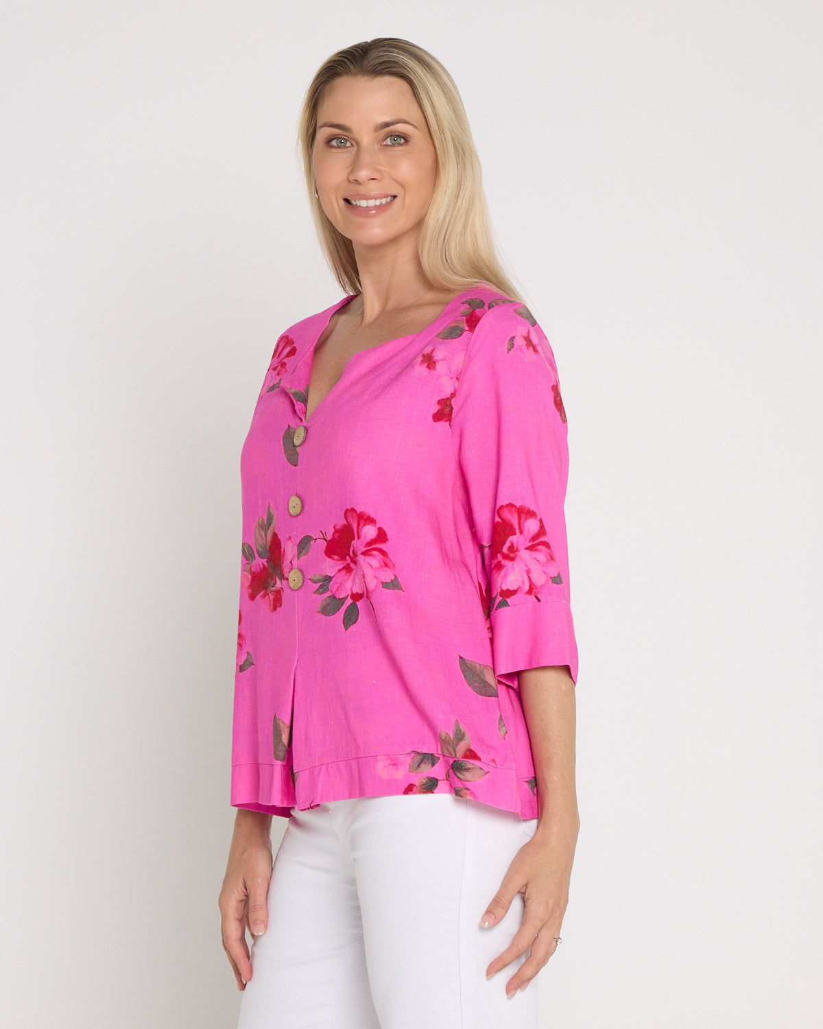 Mahri Linen Top - Fuchsia Azalea