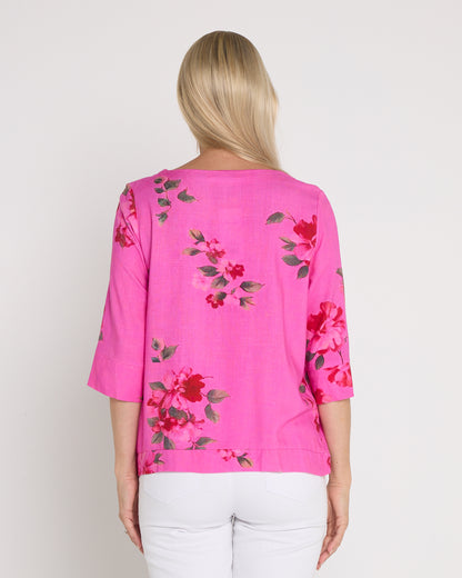 Mahri Linen Top - Fuchsia Azalea