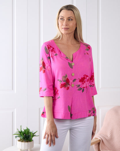 Mahri Linen Top - Fuchsia Azalea