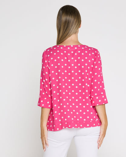 Mahri Linen Top - Hot Pink/Spot